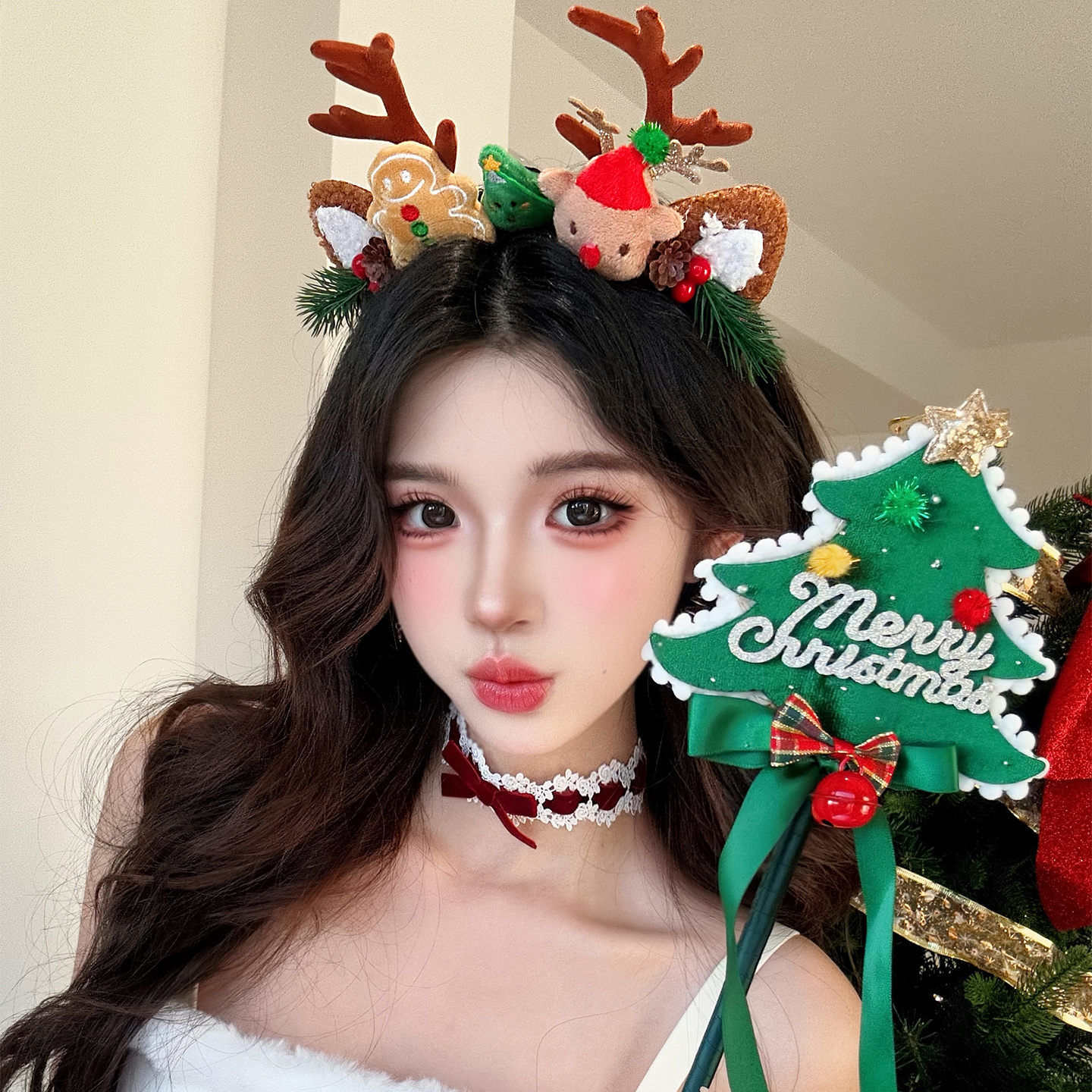 圣诞节发饰蝴蝶结小熊麋鹿角发箍