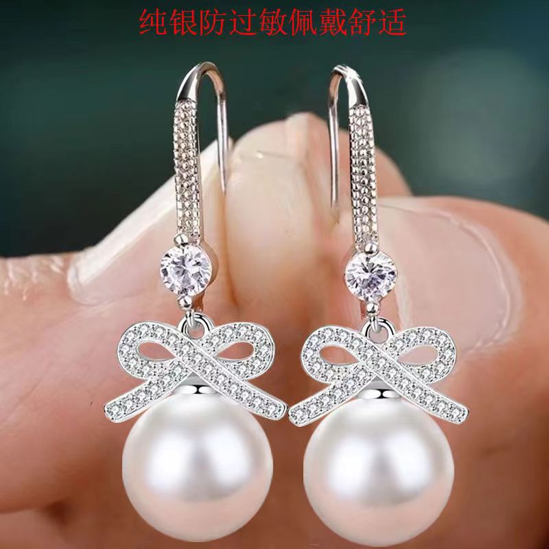 s925纯银玛瑙蝴蝶结女耳圈耳环网红耳坠防过敏韩个性气质新款耳饰