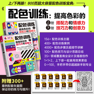 【赠矢量图】2册 配色训练 上下 梁景红 提高色彩的搭配力和情感力 帮你解决色彩搭配问题的宝典秘籍 训练提升配色水平 平面设计师