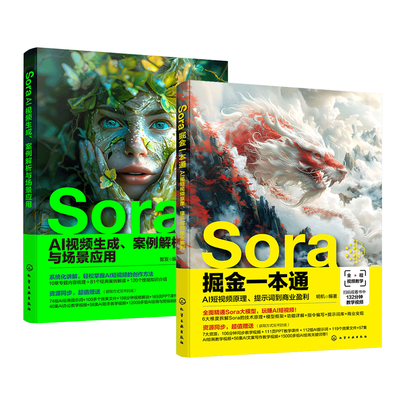 2册 Sora AI视频生成案例解析与场景应用+Sora掘金一本通 AI短视频原理 提示词 商业盈利 生成式AI视频 视频生成 案例与盈利模式