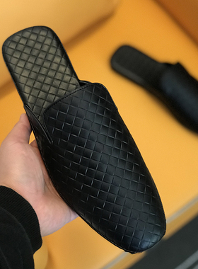 欧洲站真皮潮牌包头半拖鞋男鞋2024夏季新款无后跟拖鞋大码45