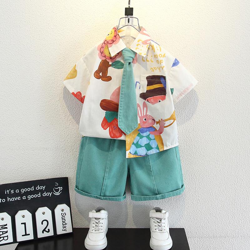 儿童西装套装演出服夏季多巴胺衬衫男童小主持人礼服幼儿园毕业照