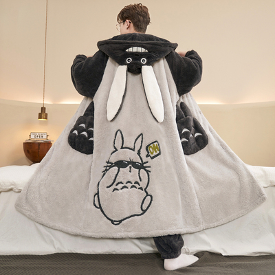 男士睡衣秋冬季珊瑚绒加绒加厚冬天青少年睡袍特大码300斤家居服