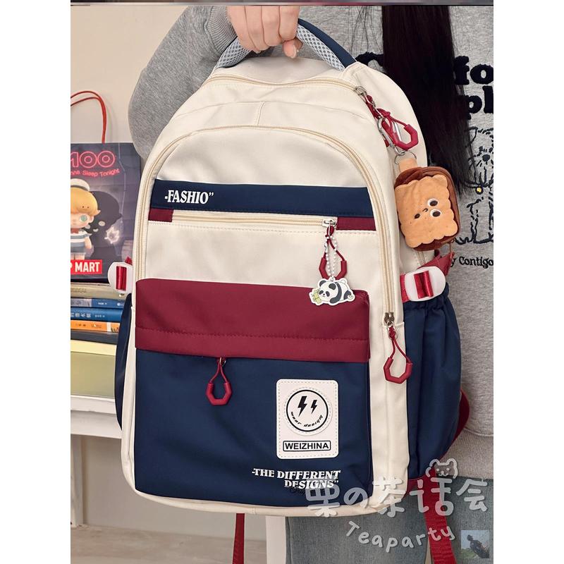 美式复古包包潮流工装风双肩包女初中学生大容量书包肩带加宽加厚