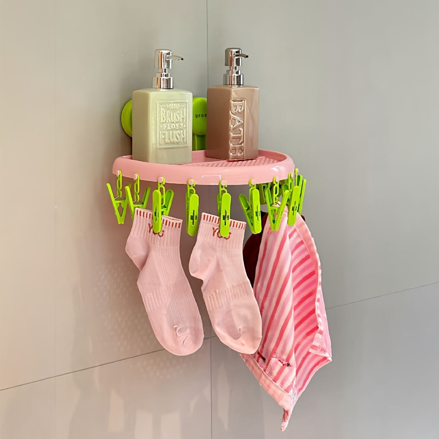 多巴胺晾衣架阳台家用可折叠多功能袜子夹壁挂式免打孔吸盘晾晒架