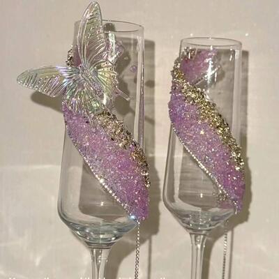 爆款香槟杯敬酒杯diy材料包手工自制结婚订婚礼物仪式感拍照道具