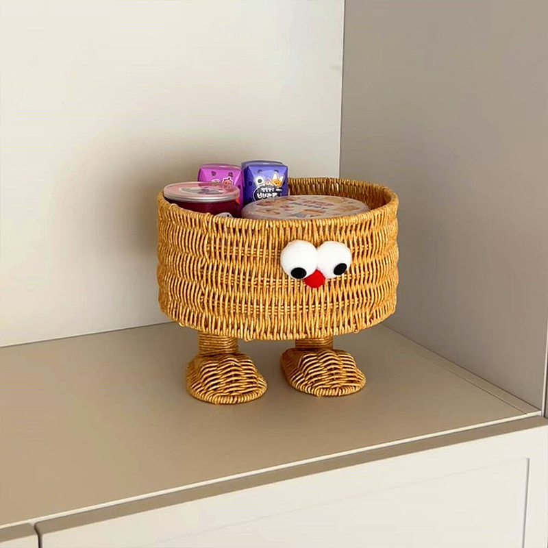 可爱藤编收纳筐桌面收纳盒杂物整理盒高级感客厅茶编织几篮子高档