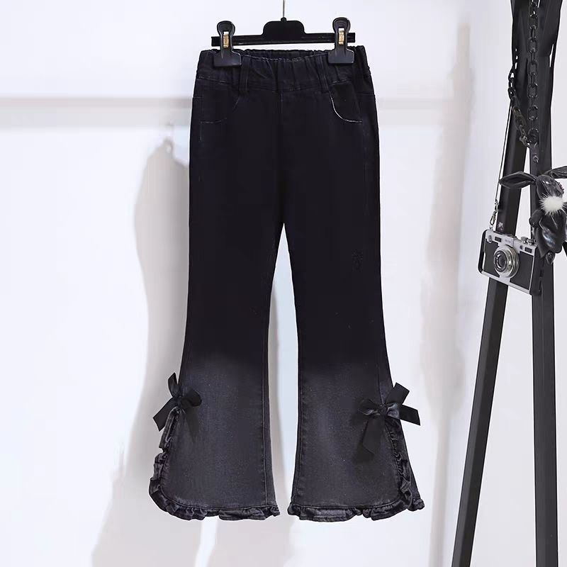 女式大童秋季裤子女童牛仔裤中童洋气长裤儿童修身喇叭裤小学生