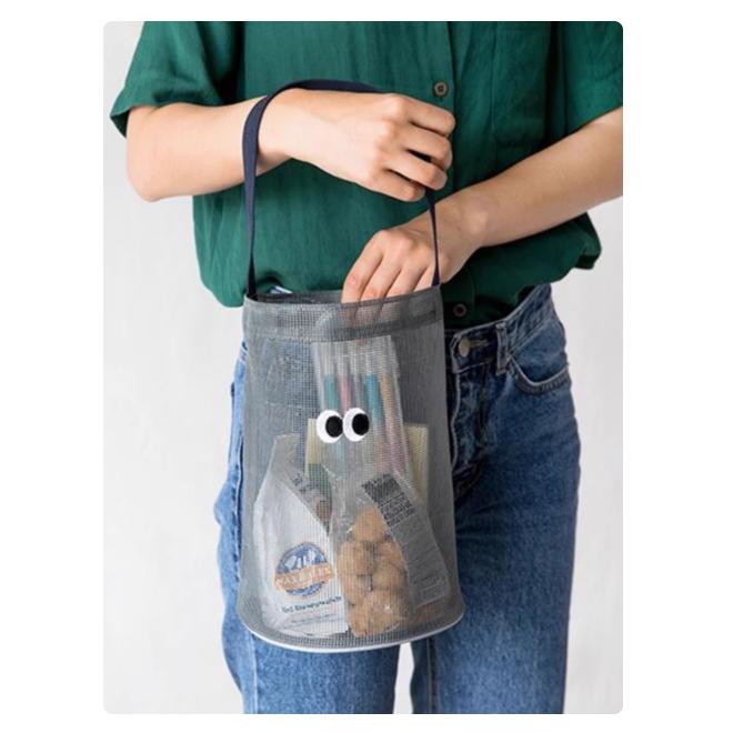 沙网手提包水桶包可爱眼睛网眼镂空沥水海边沙滩时尚小包2023新品