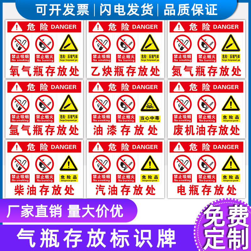 乙炔瓶二氧化碳压缩空气氮气瓶使用安全标识警示高压气瓶恒压阀气瓶