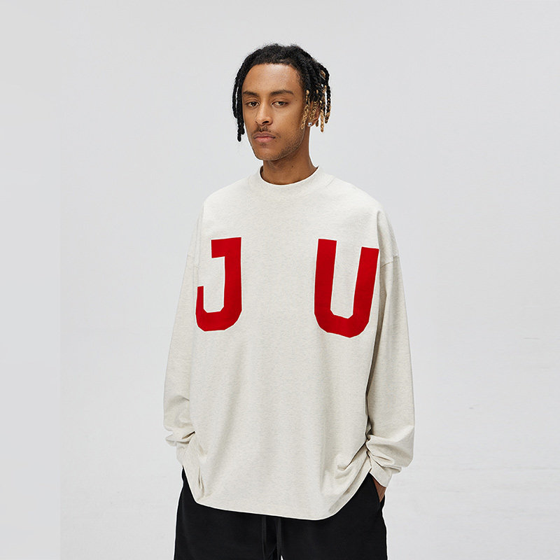 JUNISANTINO植绒印花长袖T恤男