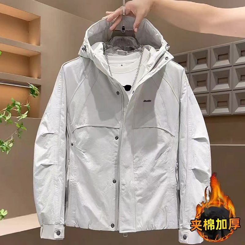 工装棉服男款冬季连帽加棉加厚保暖冲锋衣短款外套男休闲二棉夹克