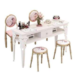 美甲桌牢固双人便宜粉色套桌长方形网红款桌子桌椅套装欧式两人座
