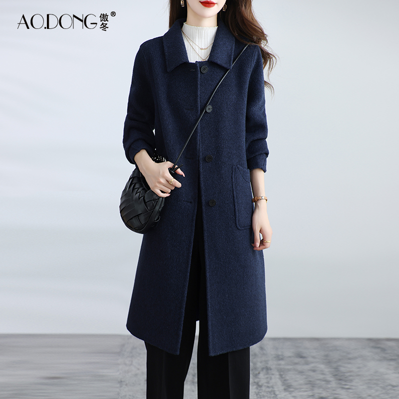 新款高级感灰色双面绒大衣