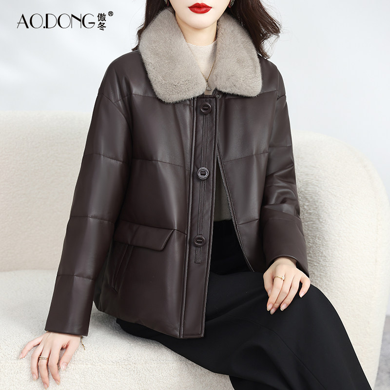 真皮绵羊皮短款羽绒皮衣女保暖