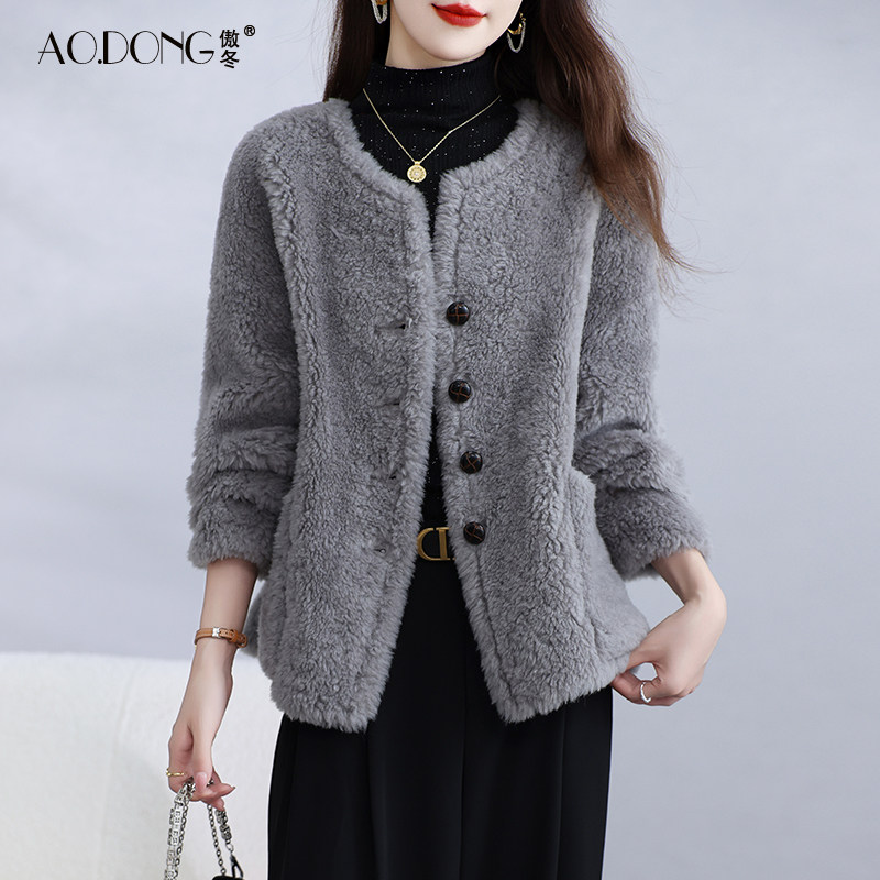 新款海宁颗粒绒皮草外套女短款羊剪绒圆领简约妈妈羊羔毛大衣冬季,女装/女士精品,皮草,淘宝优惠券,粉丝福利购,淘宝优惠卷