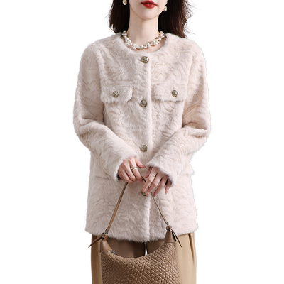 2024新款仿羊羔毛环保皮草女中长款外套毛毛麂皮绒一体保暖冬季