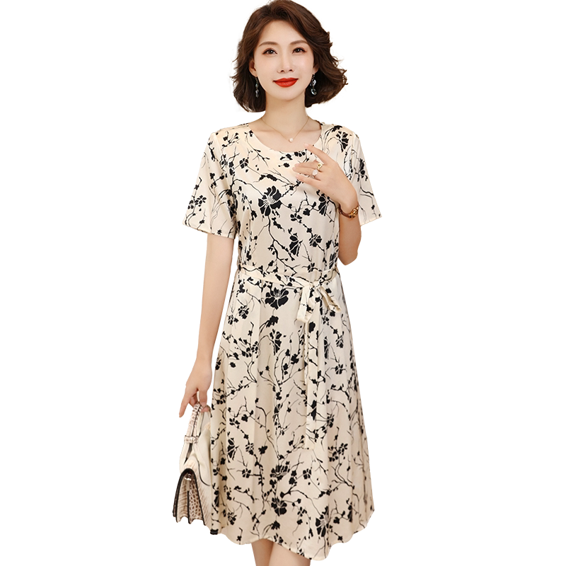 新款桑蚕丝通勤妈妈通勤收腰