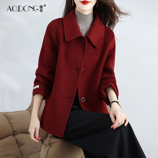 新款高级感双面绒大衣女短款羊毛呢小个子甜美娃娃领减龄外套秋冬