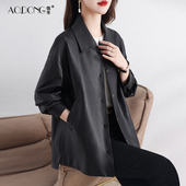 植鞣长袖 绵羊皮韩版 皮夹克妈妈外套春秋 海宁真皮皮衣女中长款 新款