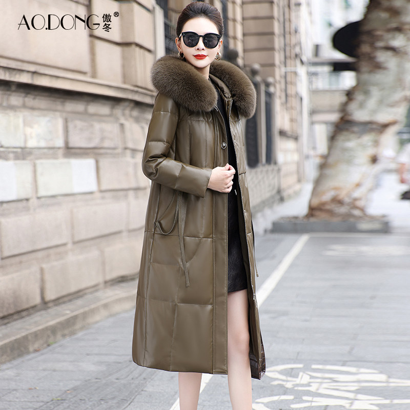 海宁绵羊皮真皮羽绒服女中长款皮衣保暖加厚狐狸毛领休闲皮草外套
