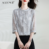 2025新款 夏季 真丝上衣女半袖 桑蚕丝妈妈碎花T恤百搭显瘦减龄小衫