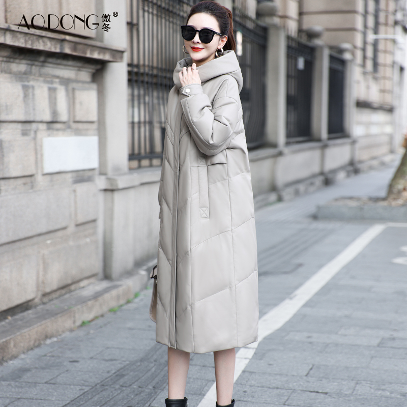 海宁真皮羽绒服女中长款