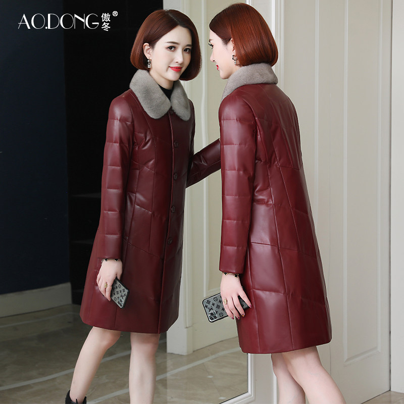 2022新款海宁皮衣真皮羽绒服女中长款加厚水貂毛领修身皮草外套冬,女装/女士精品,皮衣,淘宝优惠券,粉丝福利购,淘宝优惠卷