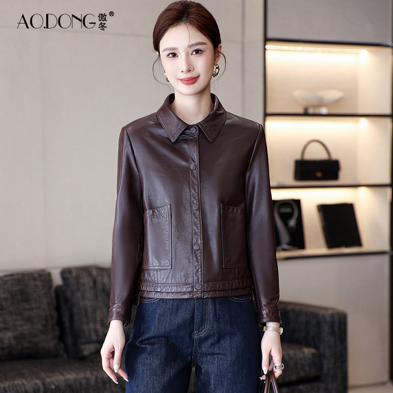 海宁高级感真皮皮衣女短款植鞣小个子山羊皮修身长袖夹克外套春秋