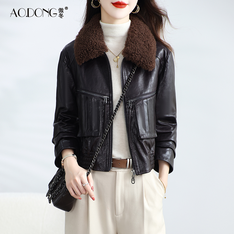 海宁真皮皮衣羽绒服短款