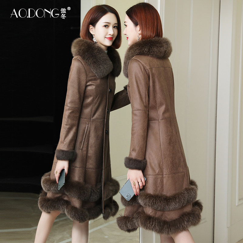 傲冬2019新款海宁真皮獭兔皮毛一体女中长款狐狸毛领修身皮草外套,女装/女士精品,皮衣,淘宝优惠券,粉丝福利购,淘宝优惠卷