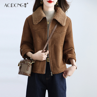 新款颗粒绒皮草外套女短款加厚妈妈夹克保暖简约羊羔毛一体大衣冬