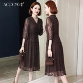 真丝连衣裙女装 刺绣流行桑蚕丝中袖 收腰显瘦法式 新款 优雅裙子夏季