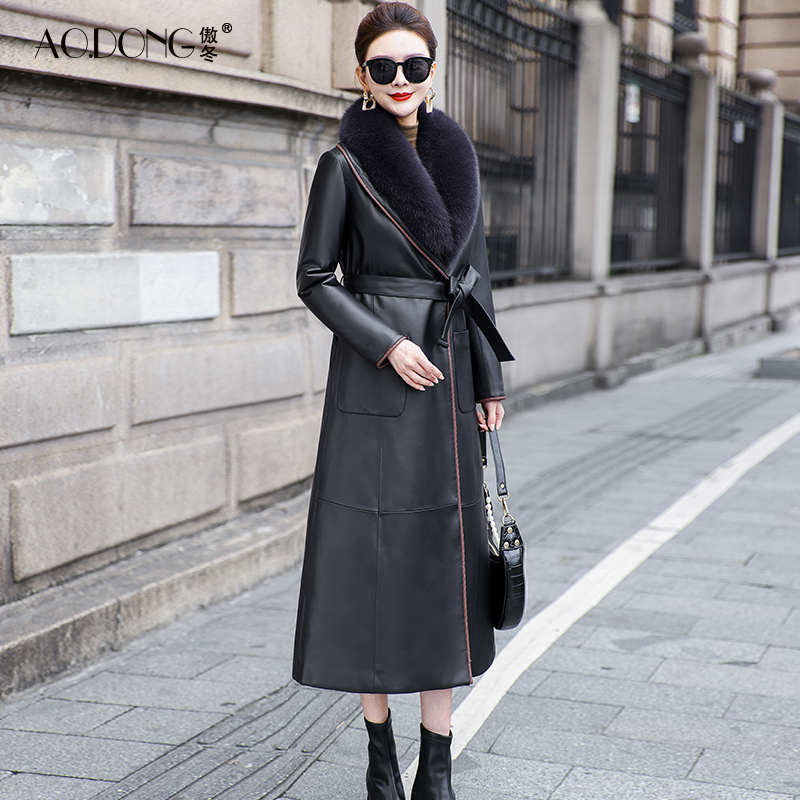 海宁绵羊皮真皮羽绒服女