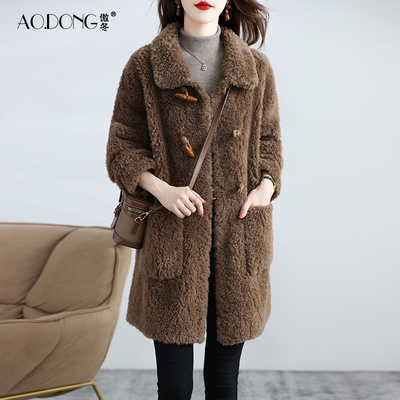 高端颗粒绒皮草外套中长款
