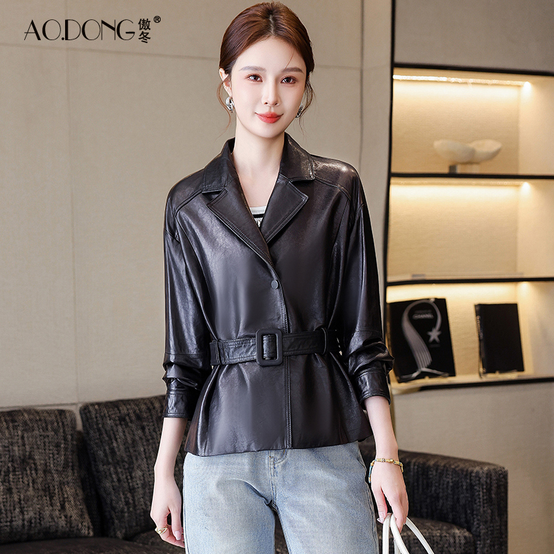 绵羊皮短款修身皮衣外套