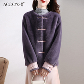 新款 大衣冬季 海宁仿水貂毛环保皮草外套女短款 甜美金貂绒新中式