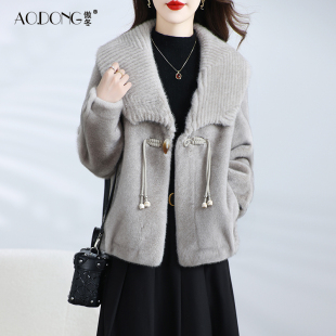 加厚保暖国风妈妈大衣冬季 海宁新中式 仿水貂毛环保皮草外套女短款