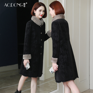 立领水貂毛领韩版 中长款 皮草外套 海宁真皮兔皮毛一体女装 2020新款