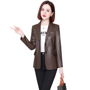 新款海宁高端绵羊皮真皮皮衣女装短款修身小西装长袖外套春秋单皮