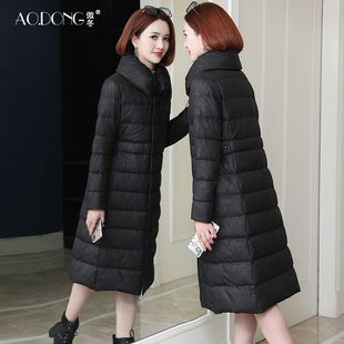 傲冬2020新款羽绒服女中长款修身时尚冬季加绒加厚保暖白鸭绒外套