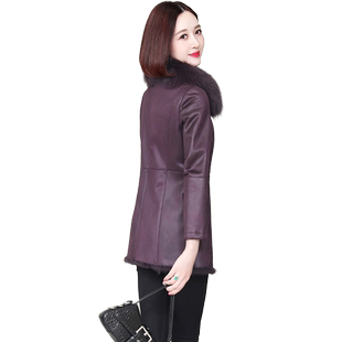 新款海宁兔皮毛一体皮衣外套女狐狸毛领中长款皮草保暖修身大衣冬