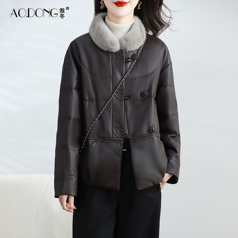 真皮短款保暖皮衣水貂毛领冬季