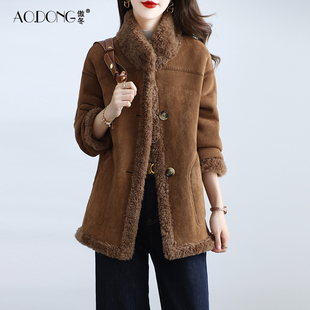 新款海宁两面穿颗粒绒皮草外套女中长款保暖羊羔毛立领大衣冬季