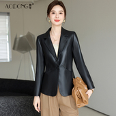 外套春秋 小个子简约小西装 海宁真皮皮衣女短款 高级感绵羊皮长袖