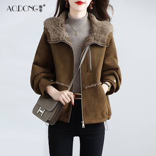 2025新款海宁颗粒绒皮草外套女短款加厚拉链保暖连帽羊羔毛大衣冬