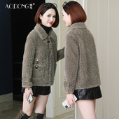 颗粒绒皮毛一体全羊毛大衣修身 2022新款 海宁羊剪绒皮草外套女短款