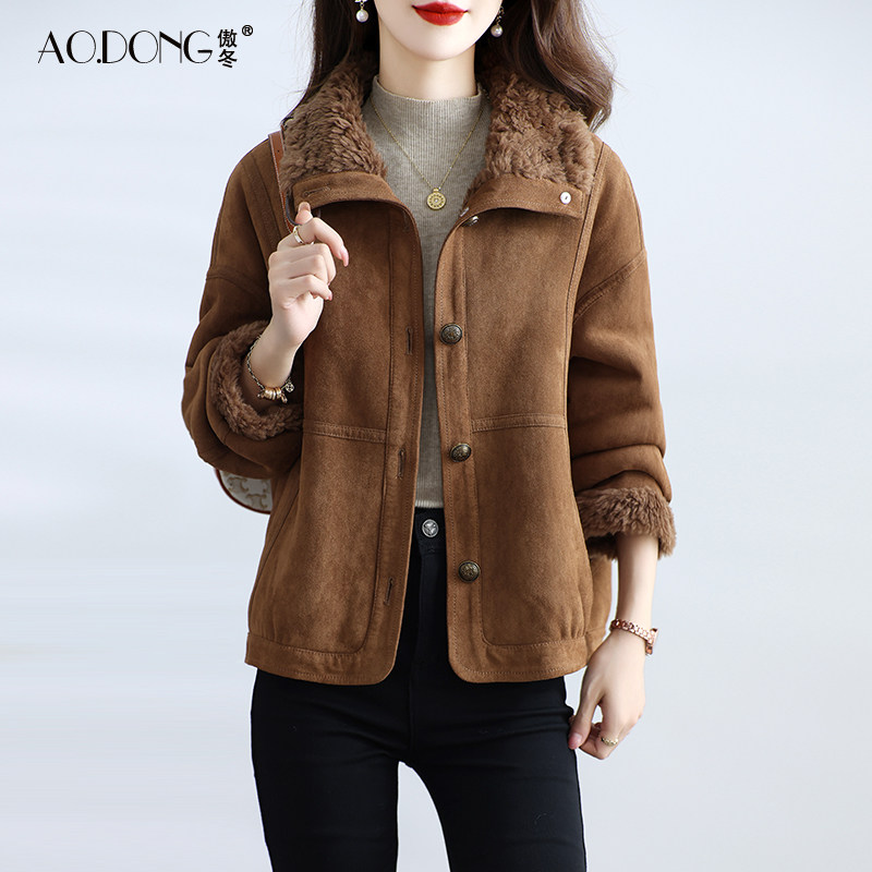 2025新款颗粒绒皮草外套女短款加厚妈妈夹克保暖百搭羊羔毛大衣冬