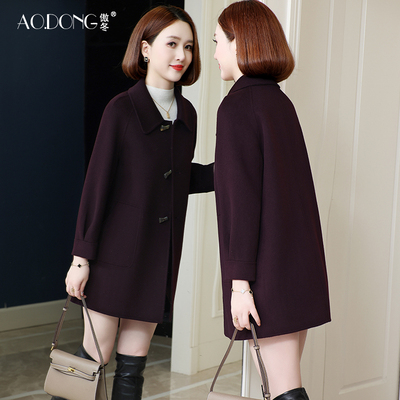 高端双面绒大衣女中长款修身中老年妈妈羊毛呢显瘦娃娃领外套秋冬