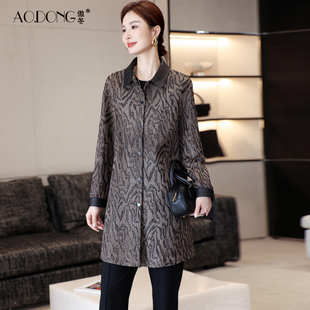 长袖 绵羊皮翻领修身 印花外套春秋 海宁高级感真皮皮衣女中长款 新款